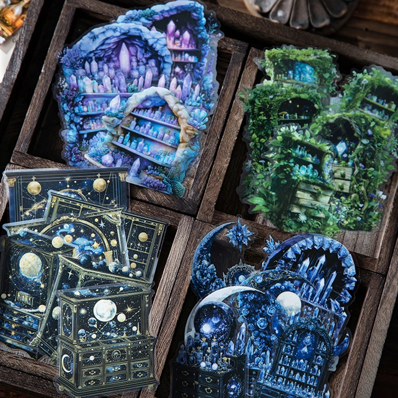 30pcs Magic Cabinet Series Magic Scenic PET Stickers Handbook Material Sticker Pack DIY Calendar Greeting Card Scrapbook Photo