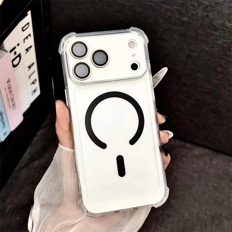 Schokbestendig Armor Voor Magsafe Helder Acryl Telefoon Case Voor iPhone 17 17Air 17Pro 17Pro Max Draadloos Opladen Beschermhoes