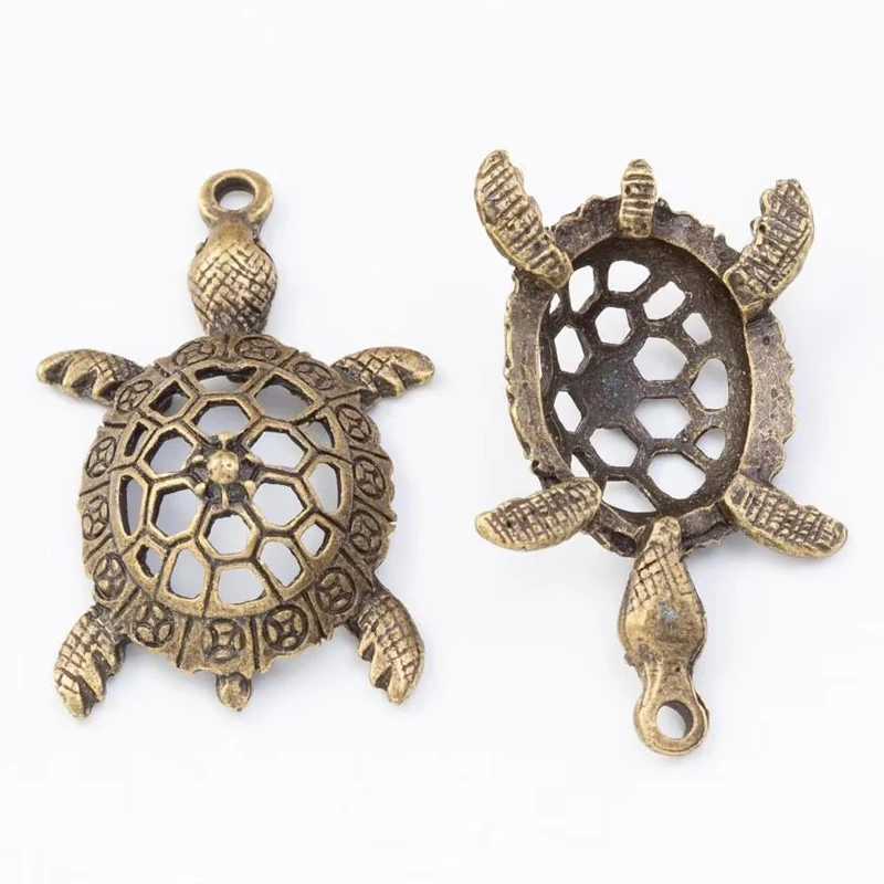 30pcs 39*25MM Fashionable Women's Boutique Antique Bronze Crown Hollowed Out Turtle Pendant, Summer And Autumn Minimalist Jewelr