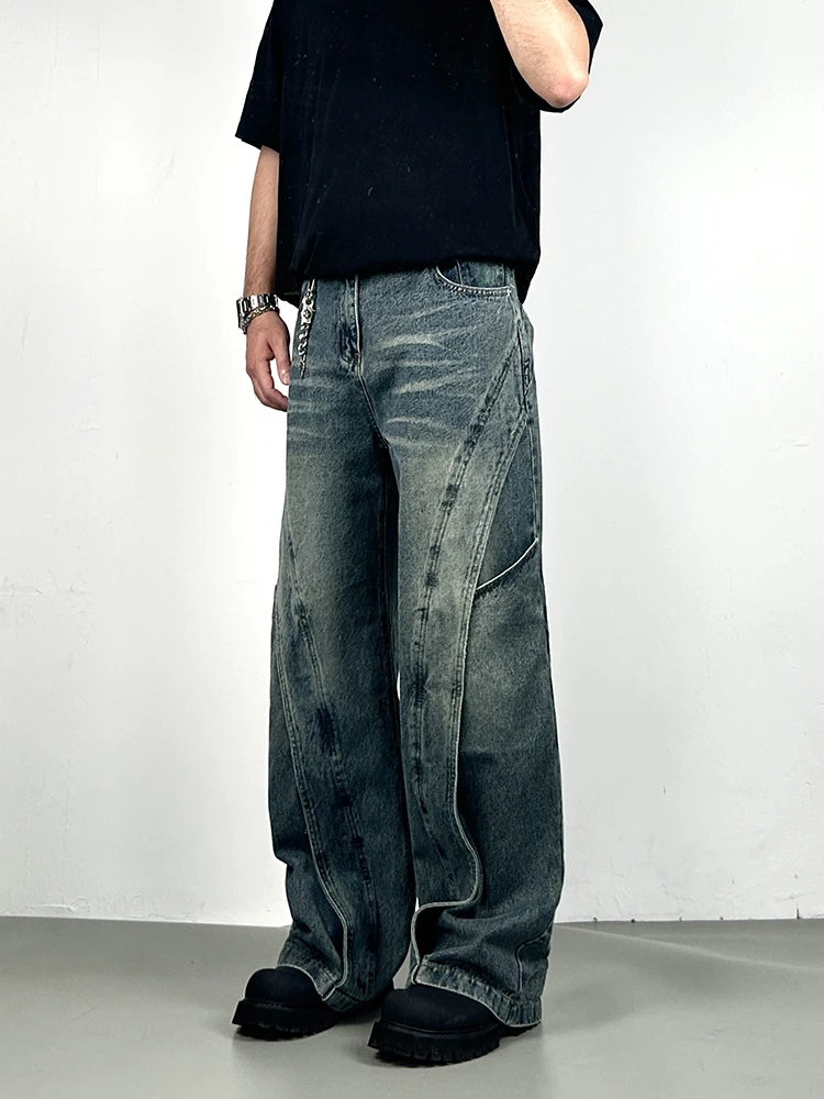 

Американские широкие джинсы с 3D-дизайном, свободные прямые длинные брюки для мужчин и женщин, модные повседневные штаны от известного бренда