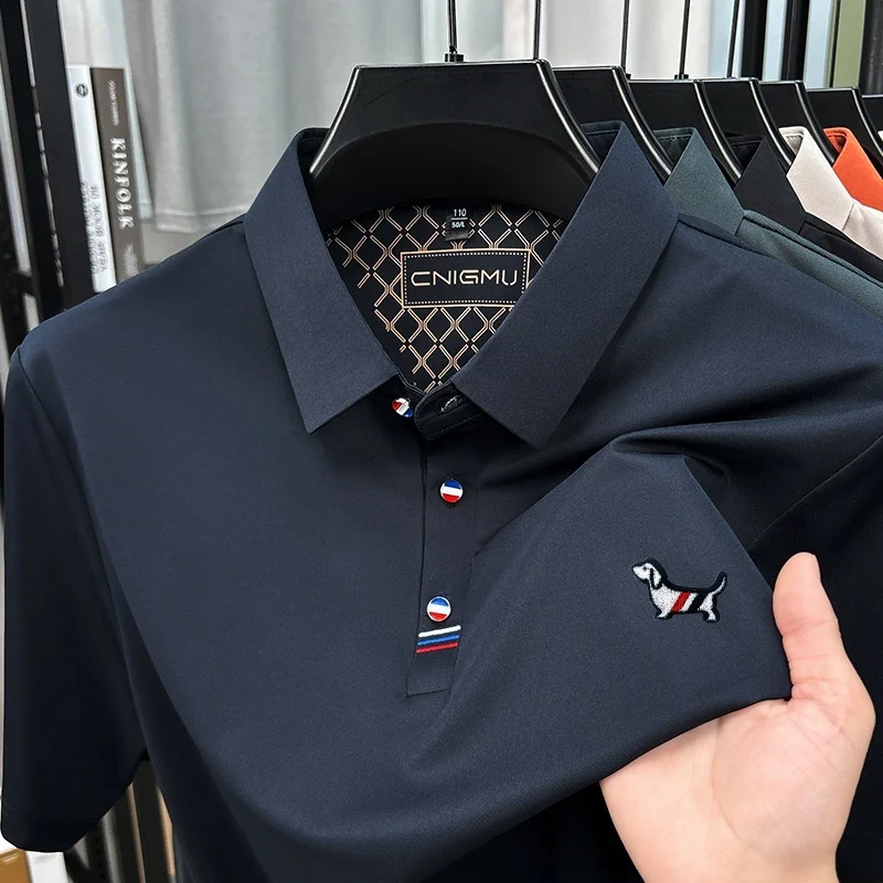 Hot Quality Man Short-Sleeved Polo Shirt Lapel Button Dog Embroidery Spring Casual Elegance T-Shirt Simple Business MensClothing