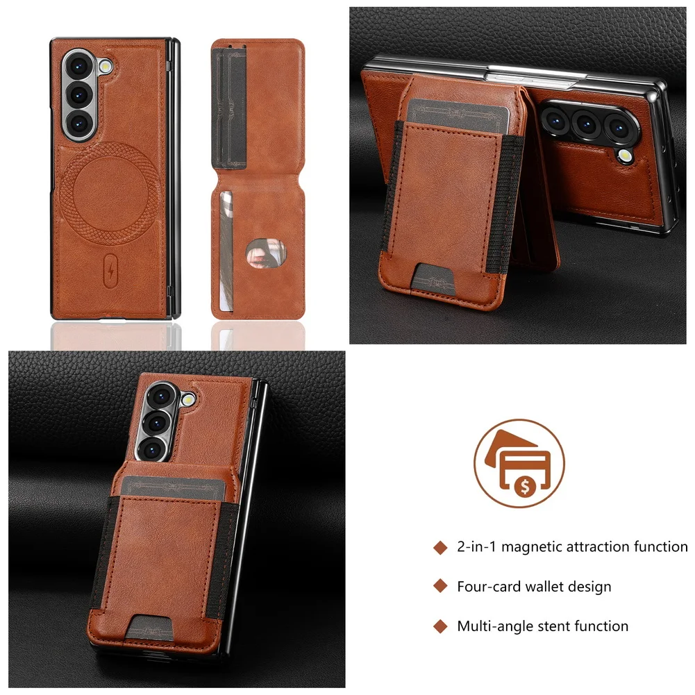 Luxuriöse Leder-Multifunktionshülle mit Magnetverschluss für Samsung Z Fold 8 Ultra Fold 8 7 6 5 4 mit Kartenfach