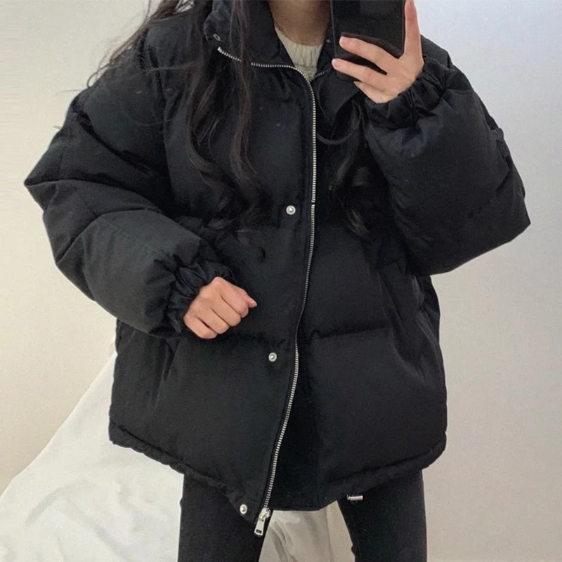 

Retro Chic Autumn Winter Loose Fit Zipper Long Sve Bread Cotton Jaet Women's Versatile Outerwear Comfortable Casual Coat