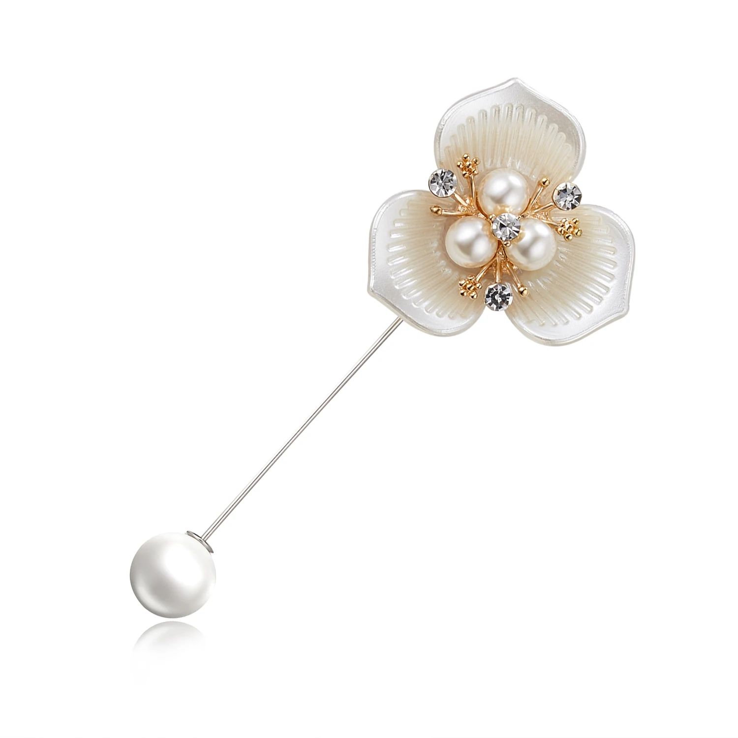Rinhoo Imitation Perle Shell Kamelie Blume Brosche Für Frauen Weiß Blumen Blütenblatt Bouquet Lange Nadel Hemd Kragen Revers Pin Geschenk – Detail 31