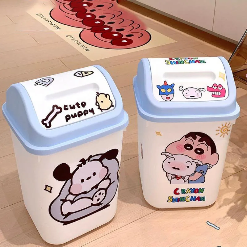 Cute Crayon Shin Chan Household Garbage Can Large Capacity Cartoon Dormitory Shake Lid Garbage Can with Cover Comes Stickers