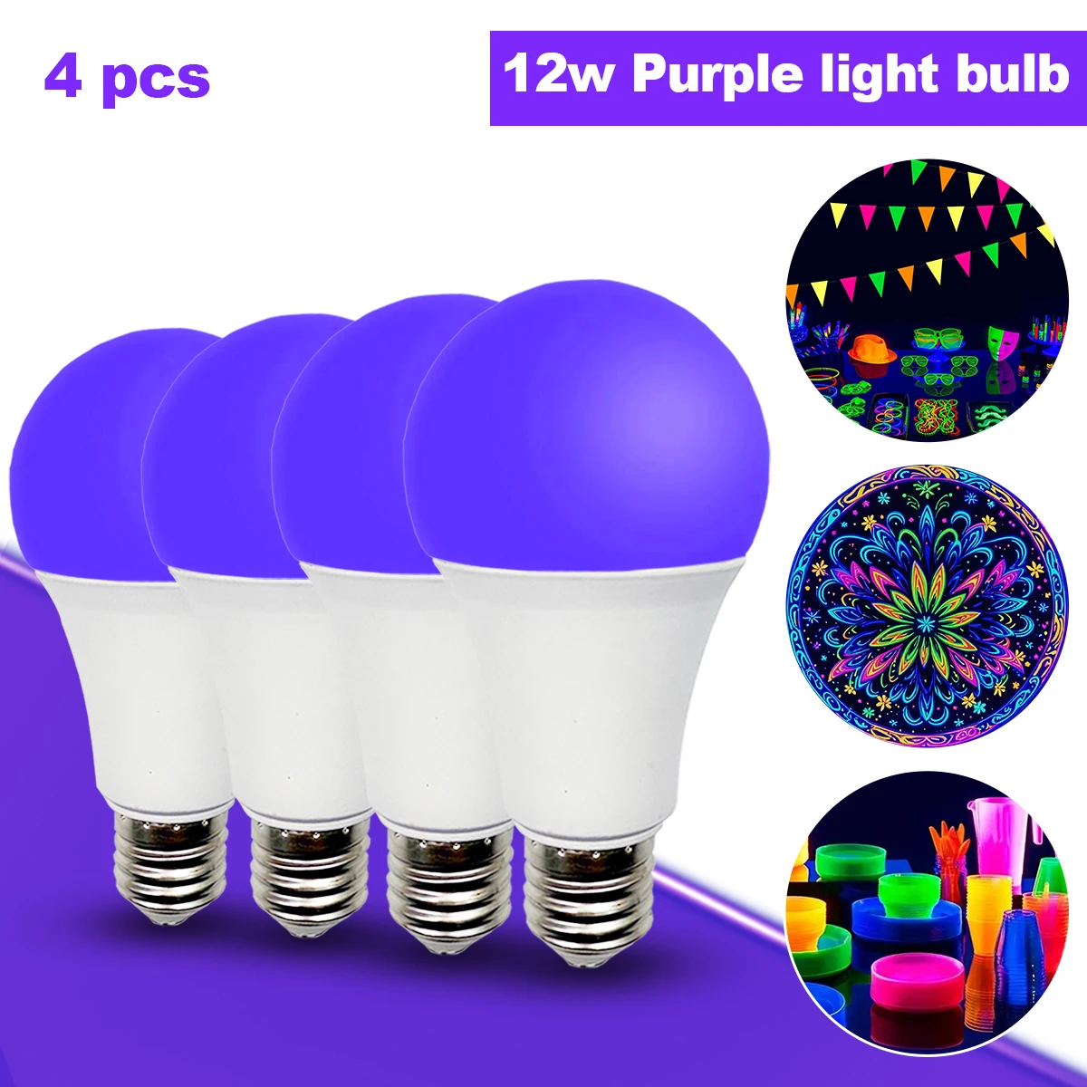 Ampoules Noires LED A70, Lumière Noire Fluorescente, Gelparty, Halloween, 12W, 385-400nm, graphite Pièces