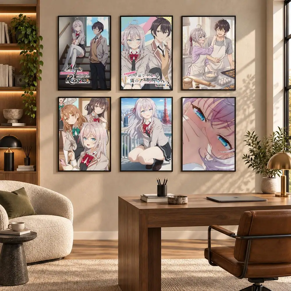 Alya Hides Feelings Russian Anime Poster Self-adhesive Art Waterproof Paper Sticker Coffee House Bar Room Wall Decor