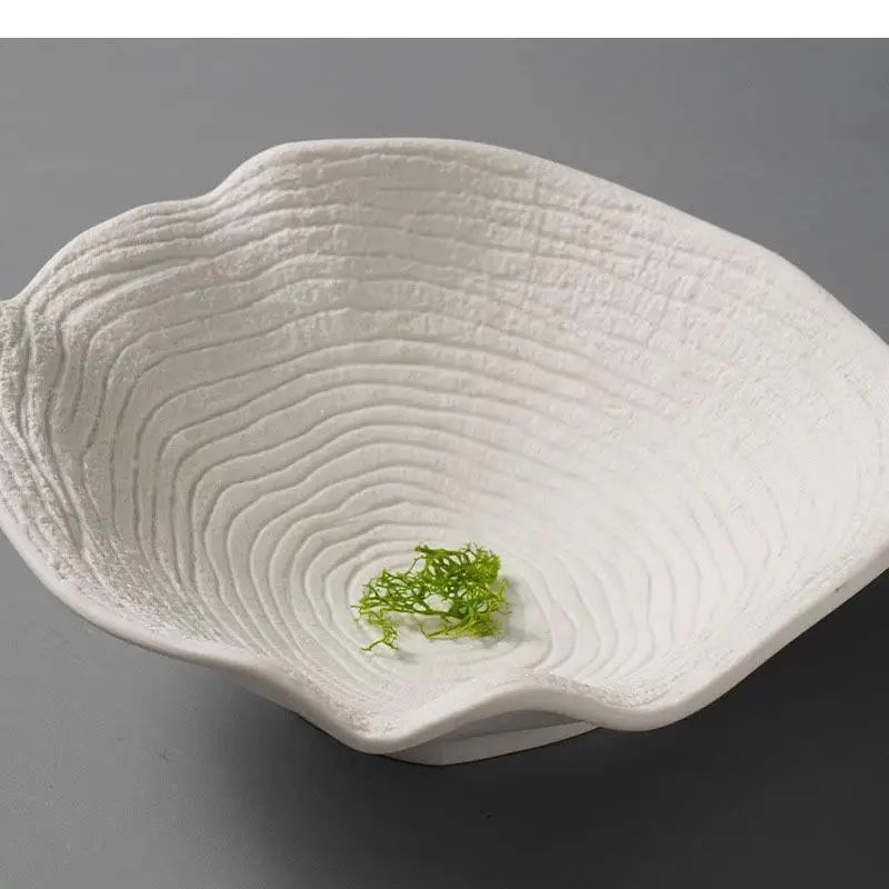 Pure White Irregular Ceramic Screw Thread Bowl Pasta Salad Dessert Thick Soup Bowls Restaurant Specialty Tableware