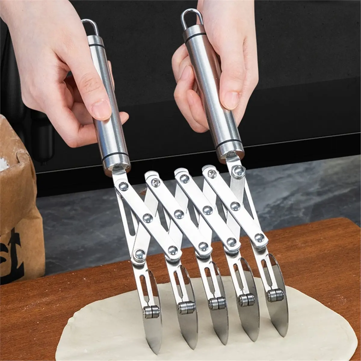 AA83 Pastry Wheel Cutter Pastry Tool Stainless Steel Dough Cutter with Multiple Wheels for Pastries Pizza Pasta for Baking