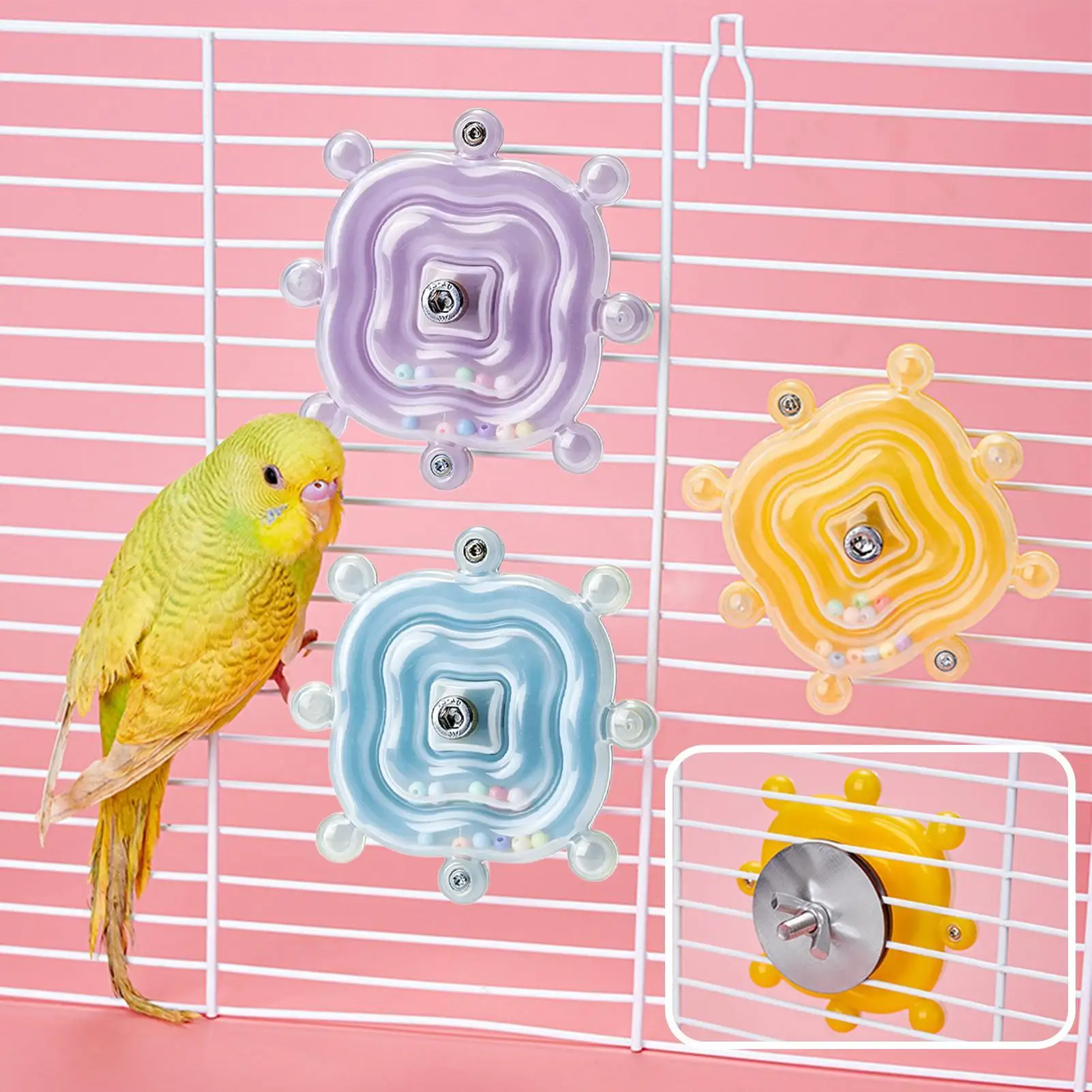 Parrot Colorful Bead Rotary Wheel Toy Boredom Relief Windmill Birdcage Accessory Lovebirds Finches Training Home Supply