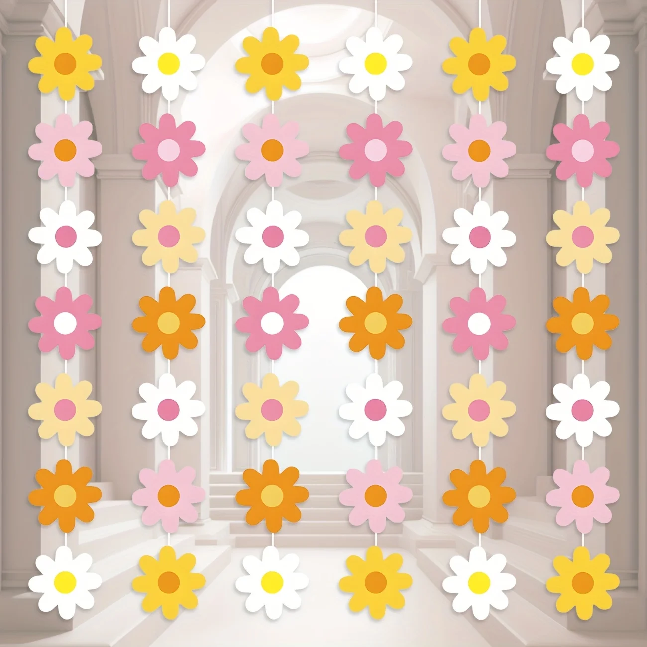 Margarida boho decorações de festa groovy margarida guirlandas de papel branco margarida pendurado guirlanda banners hippie recortes de flores para aniversário