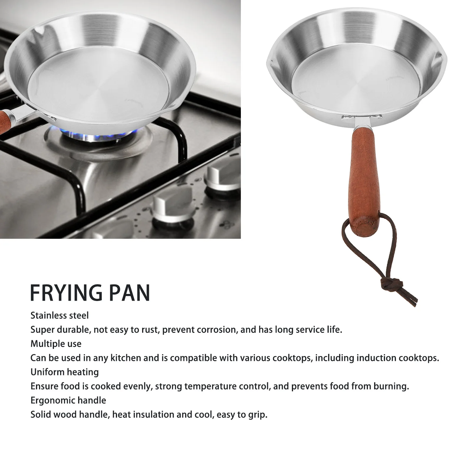 Frying Pan Stainless Steel Frying Pan Non Stick Egg Pan Fry Pan for Household Restaurant Induction Cooker Induction Cooker Pan