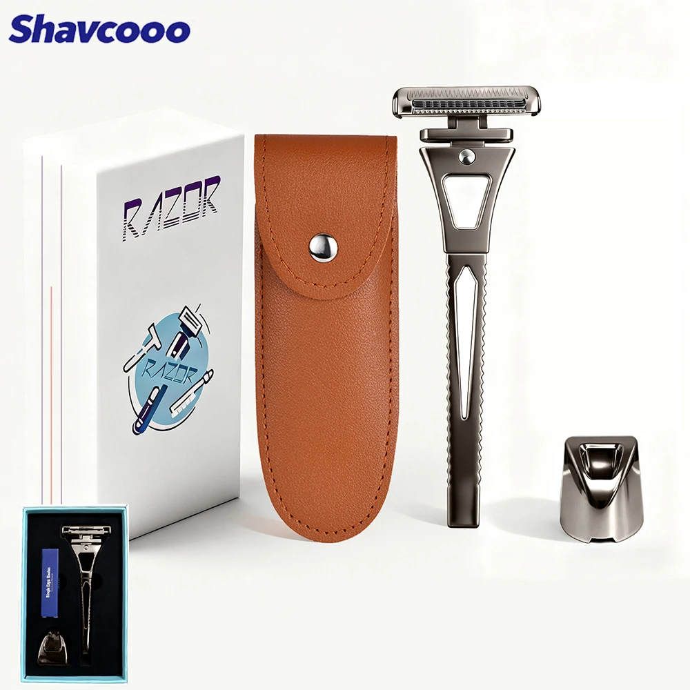 Shavcooo Glide Pro 4D Safety Shaver Stainless Steel Rotating Head Razor for Man with Stand Men's Personal Care Shaving Kit Gifts