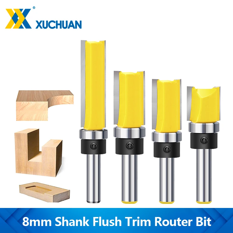 

8mm Shank Flush Trim Router 1pc Bit 3/4' Diameter Straight Trimming Milling Cutter Carbide Template CNC End Mill for Woodworking