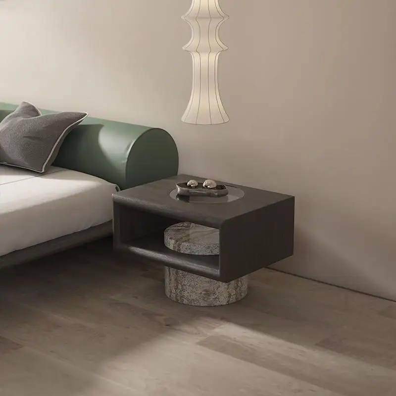 ok- Minimalist Nightstand, Natural Marble & Glass Panel Bedside Table, Open Storage & Easy Clean, Eco-Friendly Modern Design-