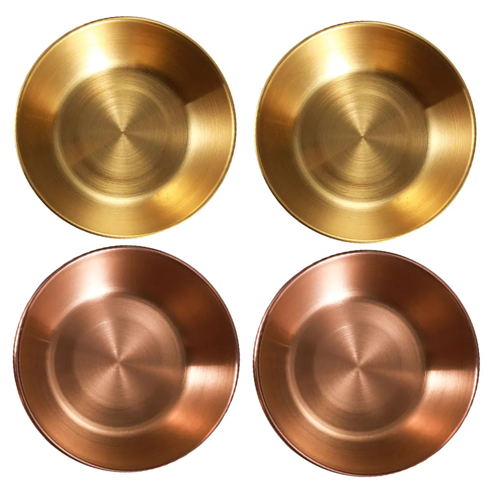 

4 Pcs Mini Stainless Steel Plate Charcuterie Serving Dishes for Parties Seasoning Bowl