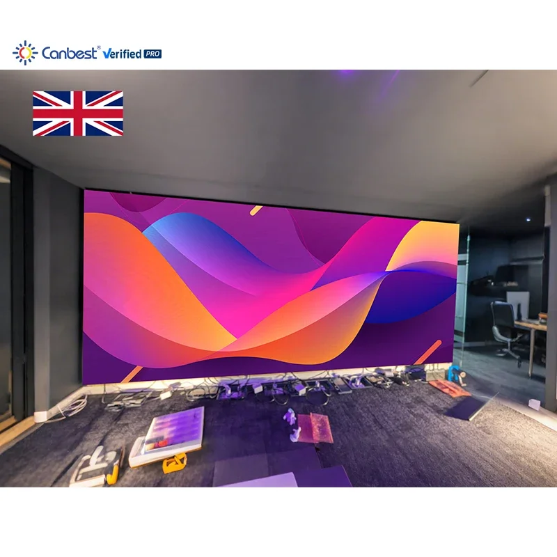 P0.9 5400X2365mm 17.72X7.76ft Ultra Fine Pitch COB Indoor LED Video Wall Display Screen for UK Modern Corporate Office Building