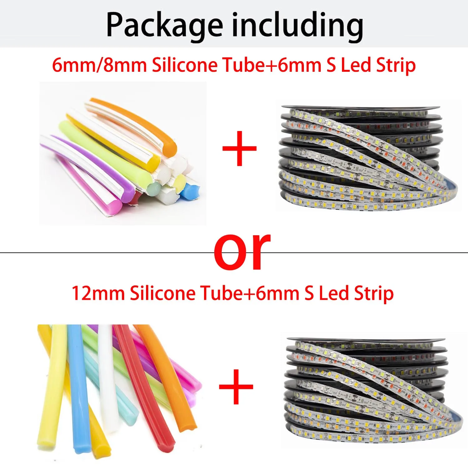 6 مللي متر 8 مللي متر 12 مللي متر لتقوم بها بنفسك منفصلة سيليكون النيون قطاع مع DC12V 2835SMD S شكل 120 المصابيح قطاع ضوء 1 متر-10 متر IP67 مقاوم للماء 12 ألوان