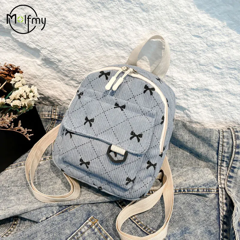 الشتاء المرأة على ظهره الكورية المشاهير حقيبة كتفين Bowknot مطبوعة حقيبة الظهر المراهقات Kawaii على ظهره التسوق