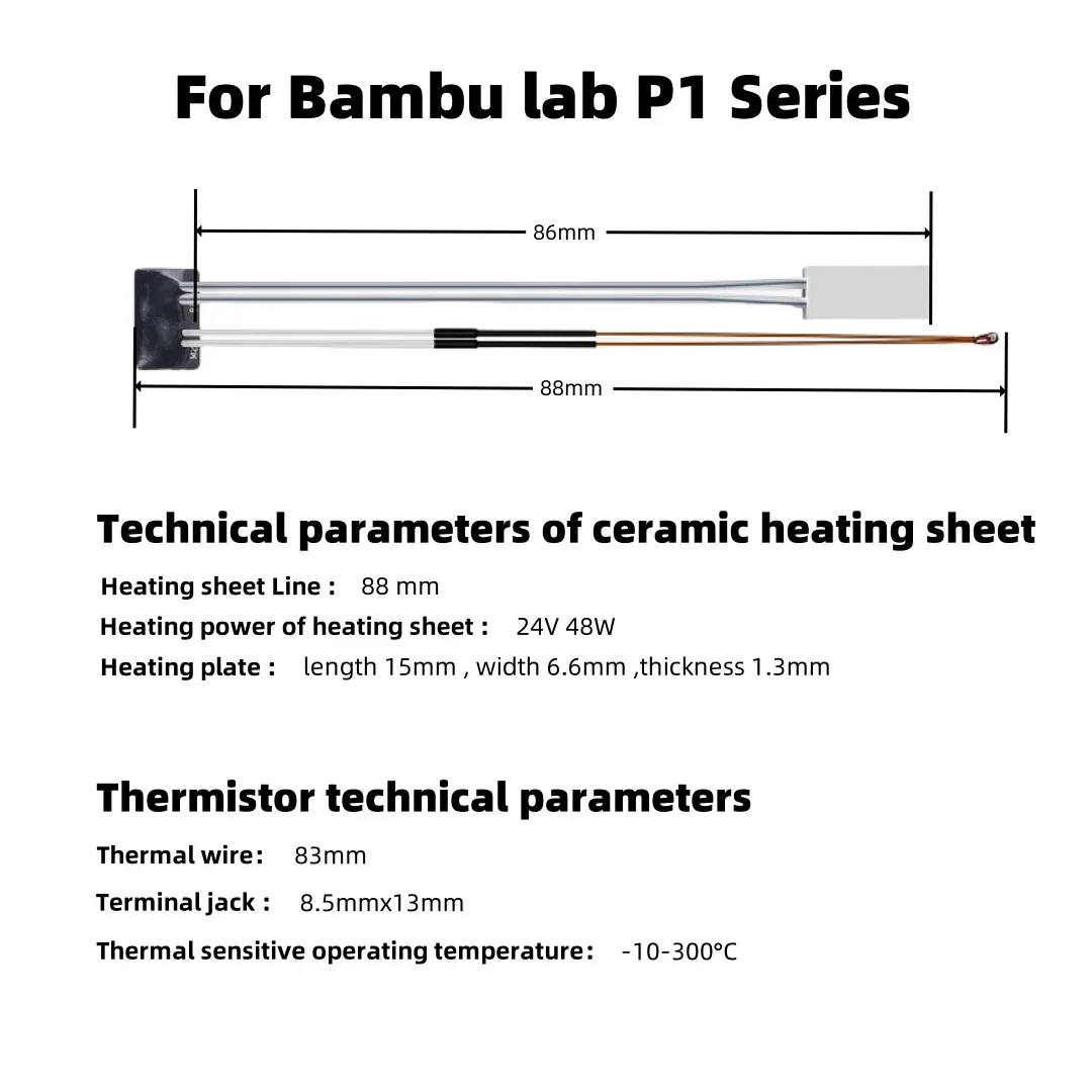 Termistor do Bambu Lab P1P P1S X1C, grzałka ceramiczna, kartridż 24V do hotendu Bambu Lab, termistor grzałki do drukarki 3D — zdjęcie produktu 3