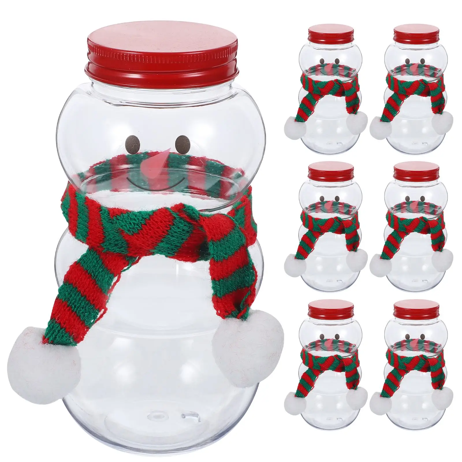 10 Sets Snowman Milk Tea Beverage Cup Christmas Snowman Beverage Bottles XMAS Plastic Juice Bottle Xmas Supplies With Scarves
