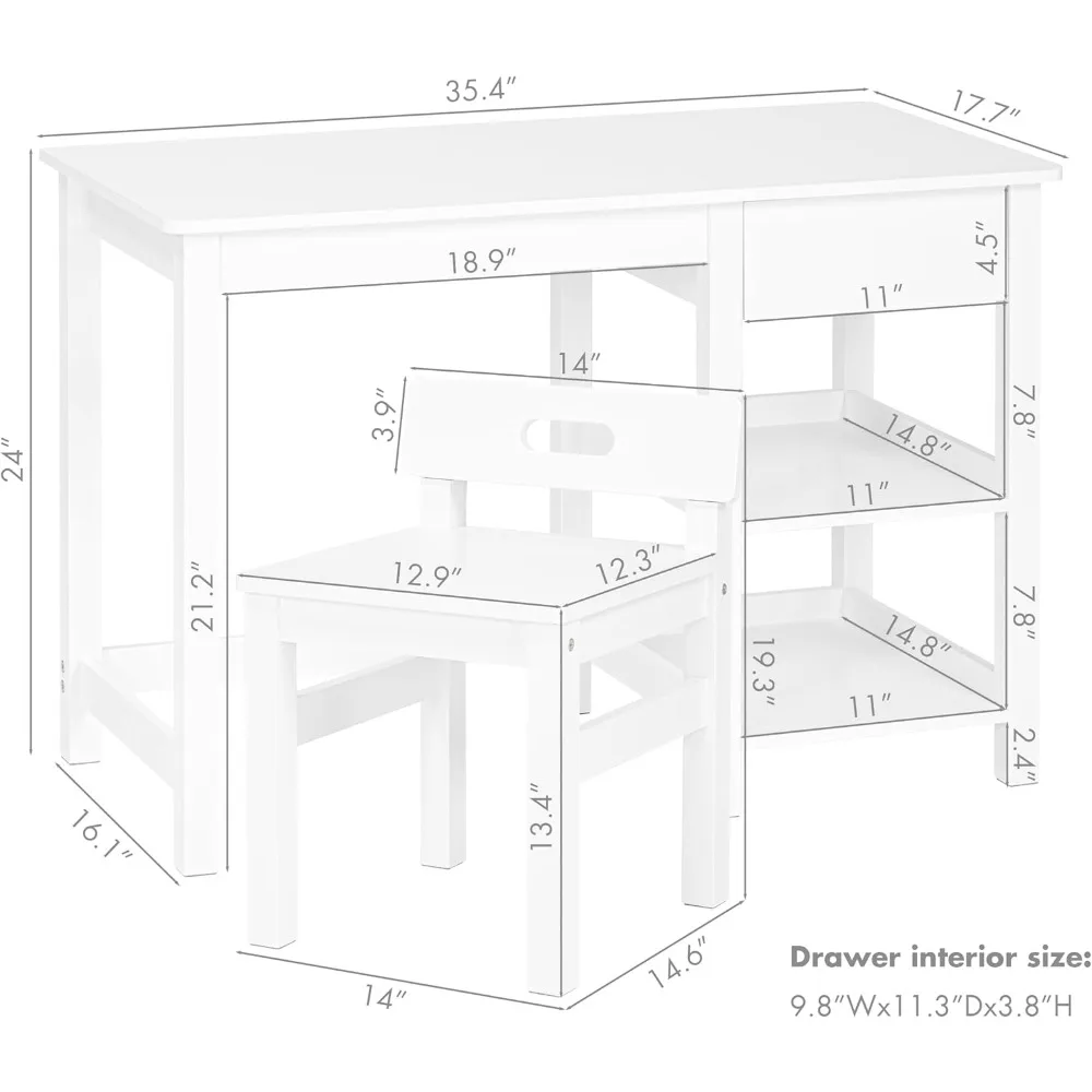 Kids Study Desk and Chair Set with Drawer, Wooden Table for Ages 3-8, Student Writing Workstation