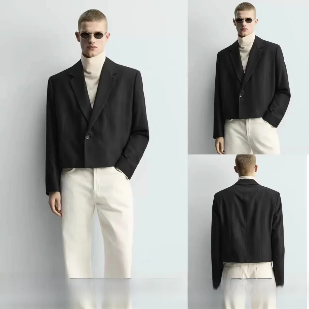 

Мужской повседневный костюм-пиджак: новинка зимы, приталенный крой, в полоску, с воротником-стойкой, деловой повседневный стиль, длинный рукав