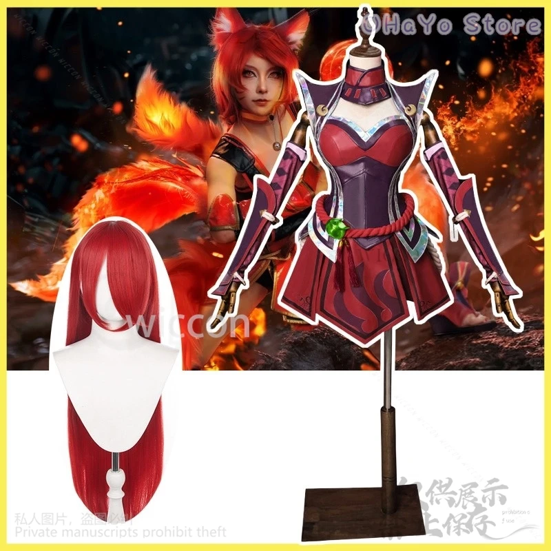 Anime Game LOL Cosplay Foxfire Ahri Kostuum Sexy Pak Jurk Lolita Pruiken Vos Voor Halloween Kerstfeest Meisjes Vrouw Aangepast