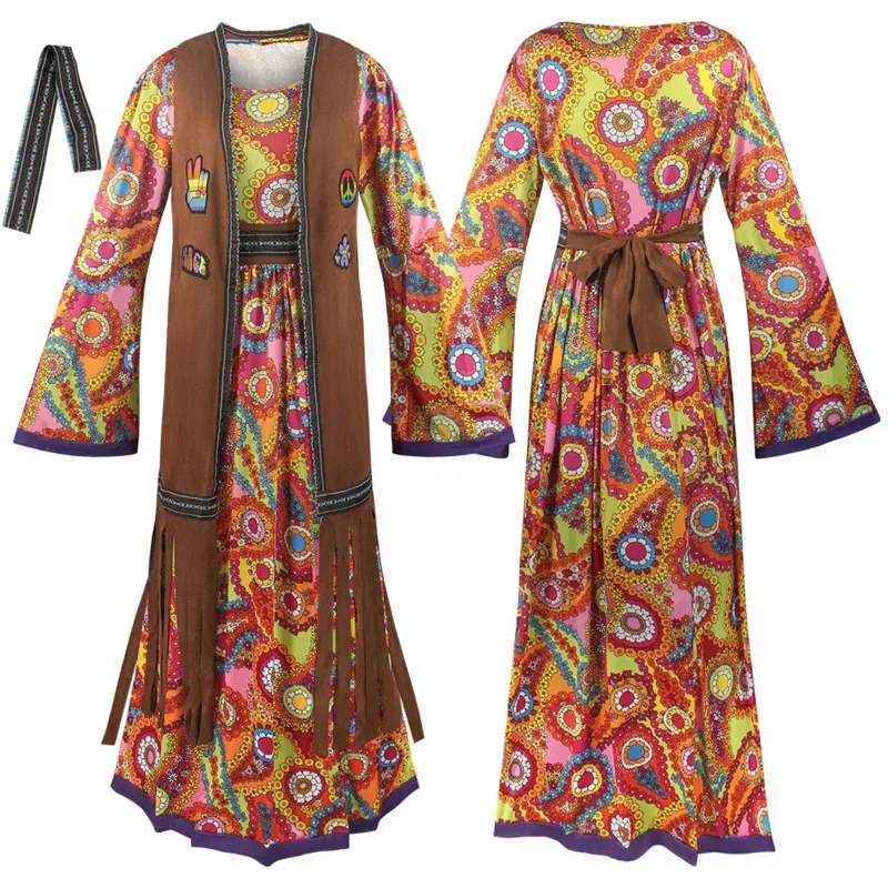 Vintage retro 60s 70s Peace Love Party Rock Disco Hippie Cosplay Costume Masquerade Indian Tribe Fancy Woman Dress Halloween