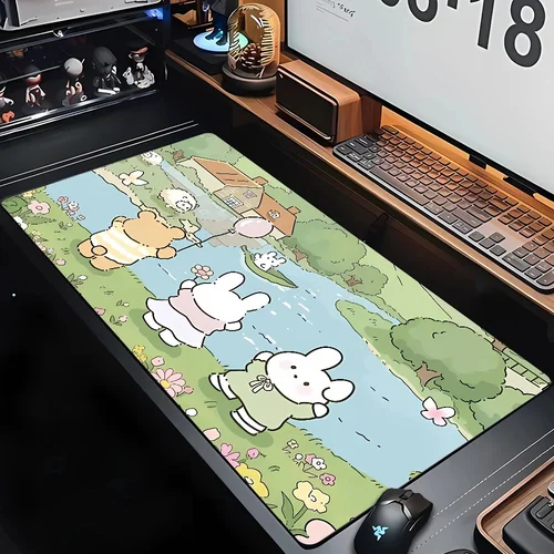 Imagen 2 del producto Teclado para juegos, alfombra suave antideslizante para oficina, alfombrilla de goma para ratón, nuevos modelos, alfombrilla de ratón de Anime rosa con bonito conejo, alfombrilla para ratón con estampado HD para el hogar