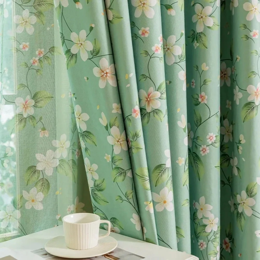 Pastoral Floral Print Blackout Curtains for Bedroom Living Dining Room Insulated Noise Reducing Privacy Drapes Custom Size