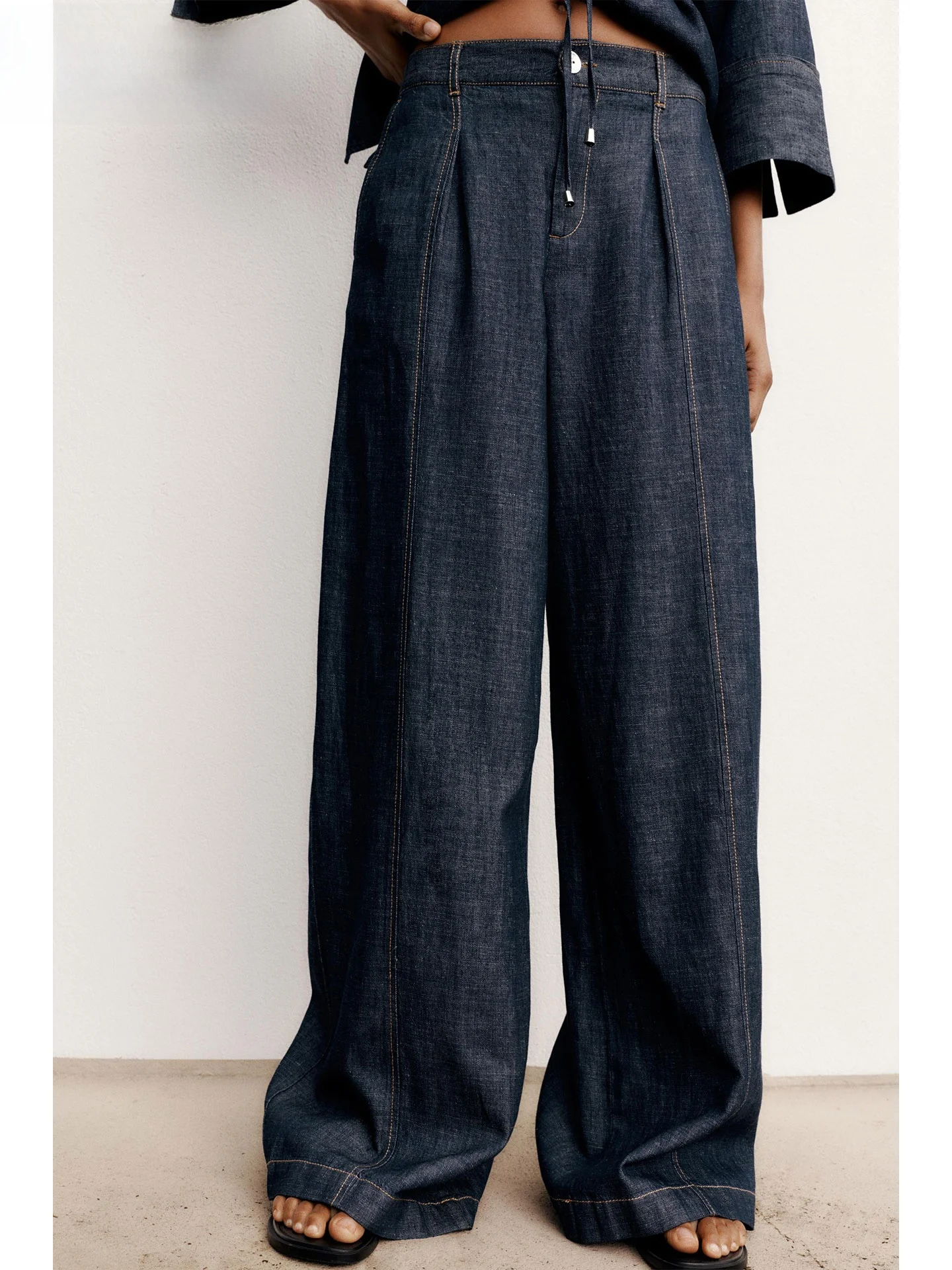 

ZAPRHA High Waist Wide Leg Casual Loose Linen Blend Denim Jeans for Women Autumn New Faion Comfortable Fit Zipper Sle