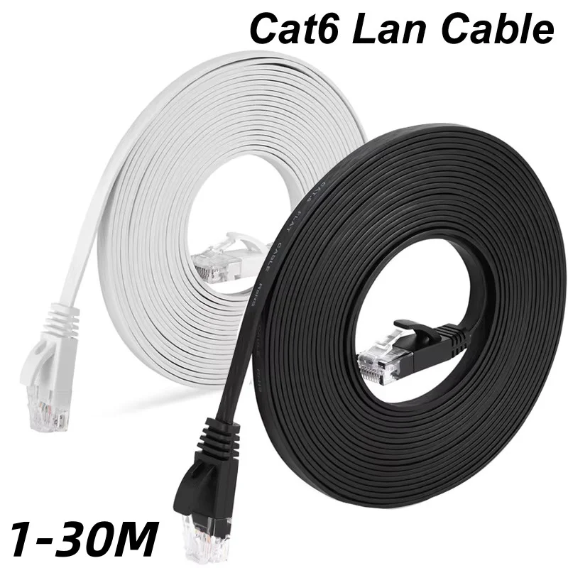 Kabel sieciowy Ethernet Cat6 Lan 1000Mbps, płaski, 10m UTP Cat 6 RJ45, kabel patchcord z pary skręconej RJ45 do laptopa, routera, 1/2/3/5/30M