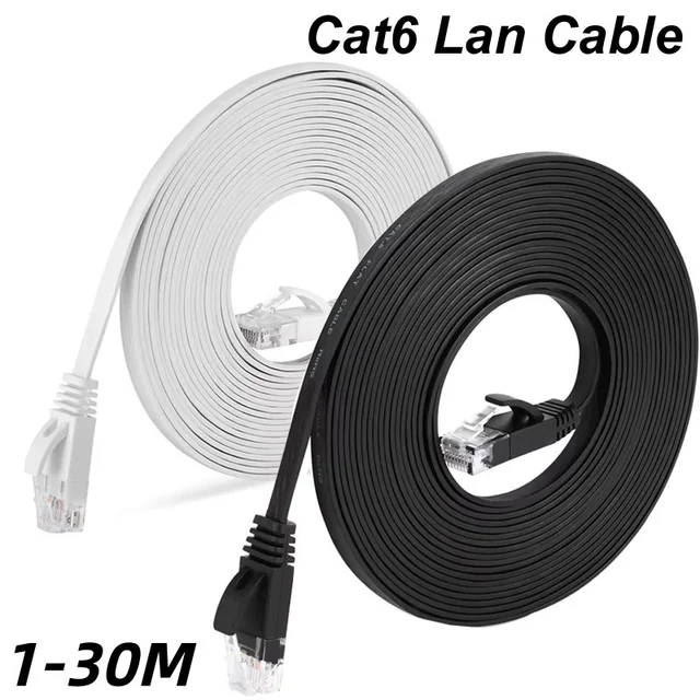 Kabel sieciowy Ethernet Cat6 Lan 1000Mbps, płaski, 10m UTP Cat 6 RJ45, kabel patchcord z pary skręconej RJ45 do laptopa, routera, 1/2/3/5/30M
