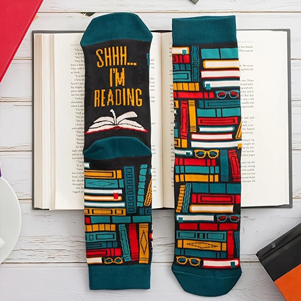 

1 пара мужских носков до середины икры | Тсс! Носки "I'm Reading", дышащие, влагоотводящие, идеально подходят для ежедневного использования и в качестве подарка