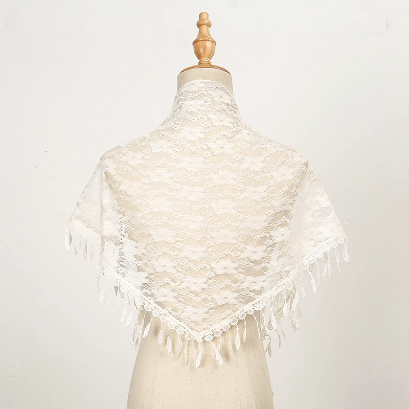 New Women Lace Triangle Scarf Embroidery Fringed Shawl Hot Sale Female Muslim Hijiab Solid Color Triangle Scarf Shawls