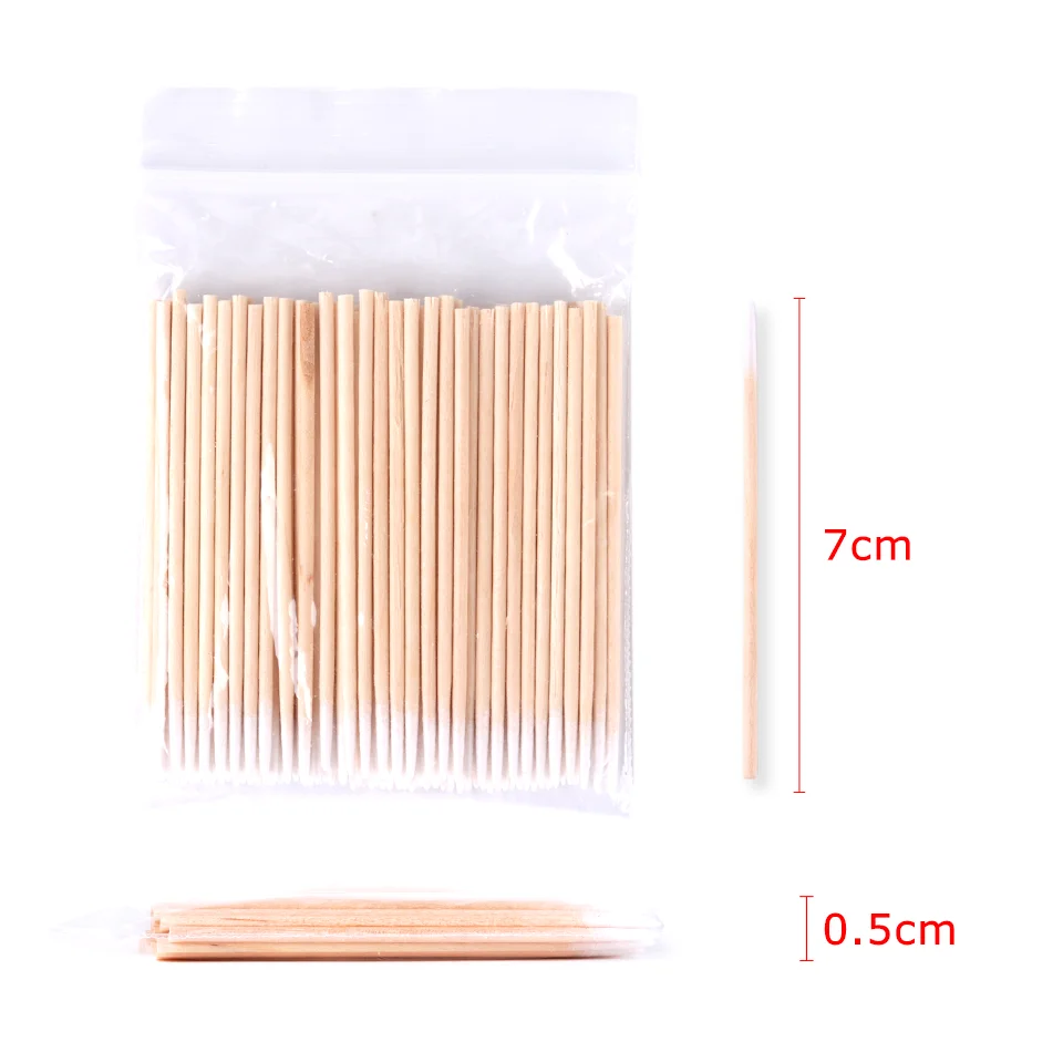 500 Stuks Nagels Hout Wattenstaafje Schoon Sticks Knoppen Tip Houten Katoenen Hoofd Manicure Detail Corrector Nagellak Remover Art gereedschap