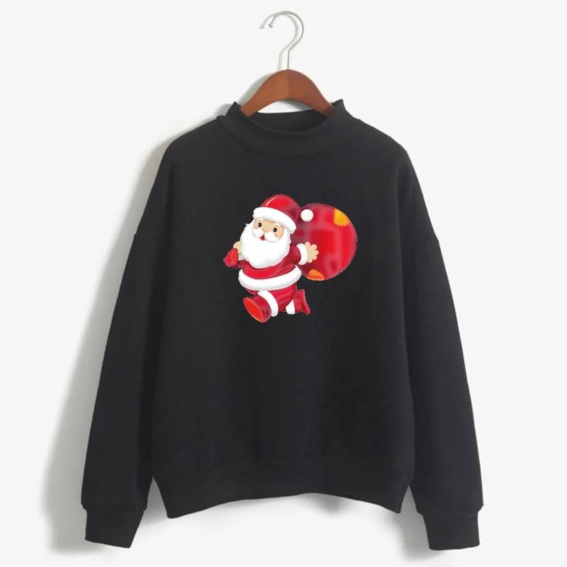 

Santa Claus Print Women Christmas Sweatshirt Sweet Korean O-neck Knitted Pullover Thick Autumn Winter Candy Color Lady Clothing