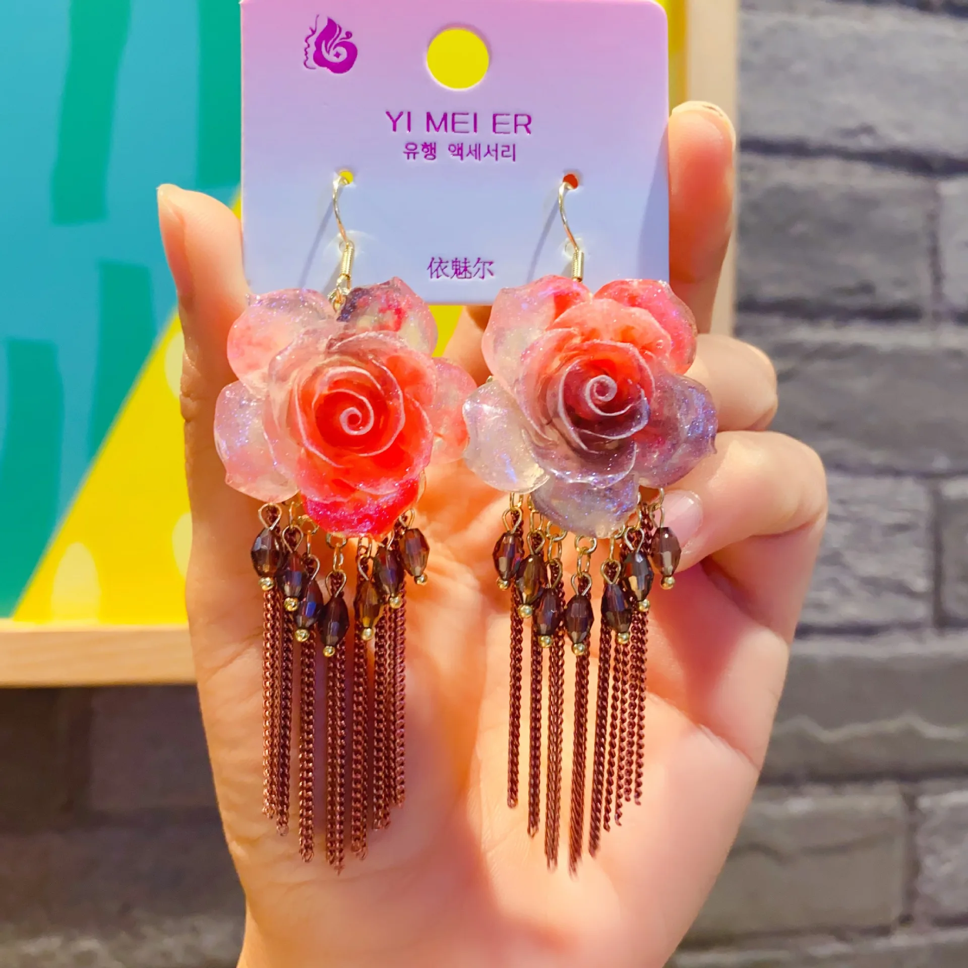 2024 new ethnic style pure handmade temperament, super fairy big board heavy industry long fringed flower exaggerated earrings