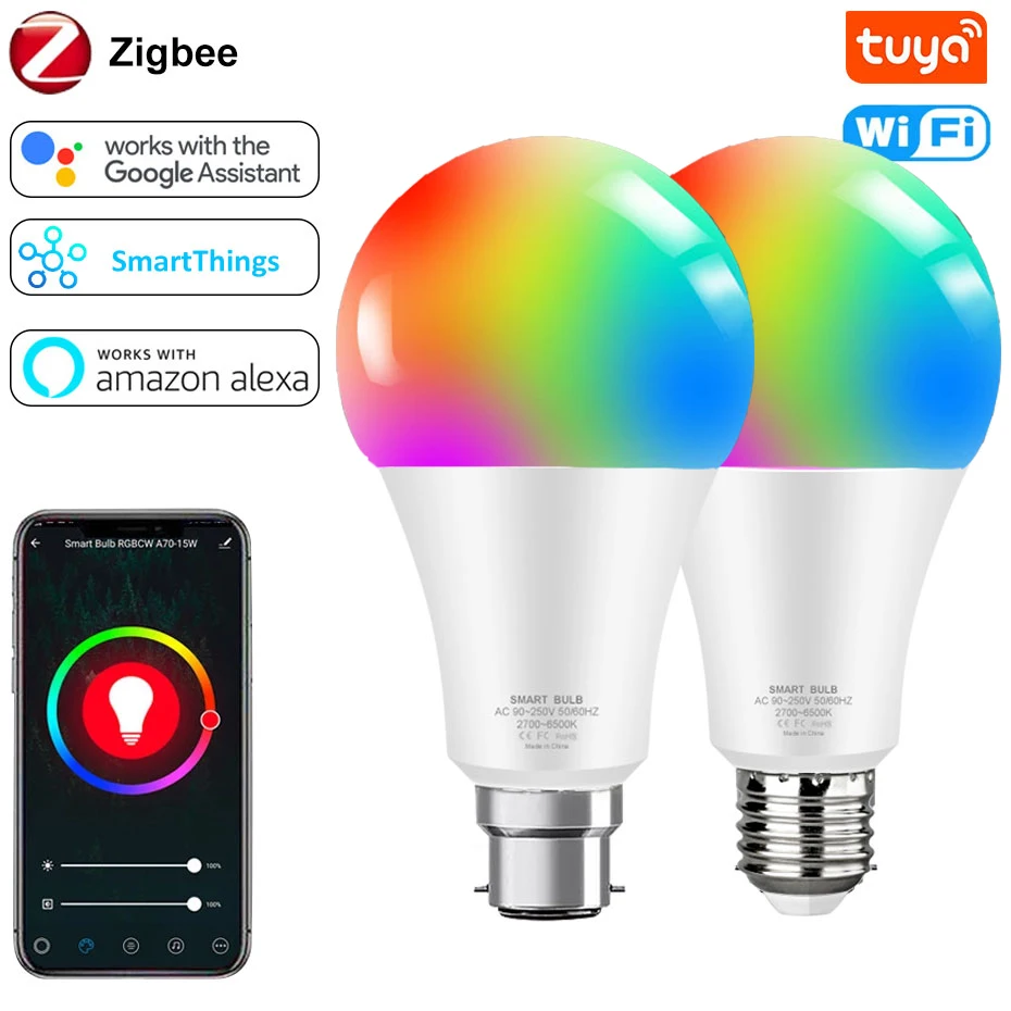 Zigbee 3.0 Compatibele Slimme Gloeilamp E27 B22 15W RGB Kleur Veranderend Dimbaar Werkt met Alexa Google Home Spraakopdracht - afbeelding 2