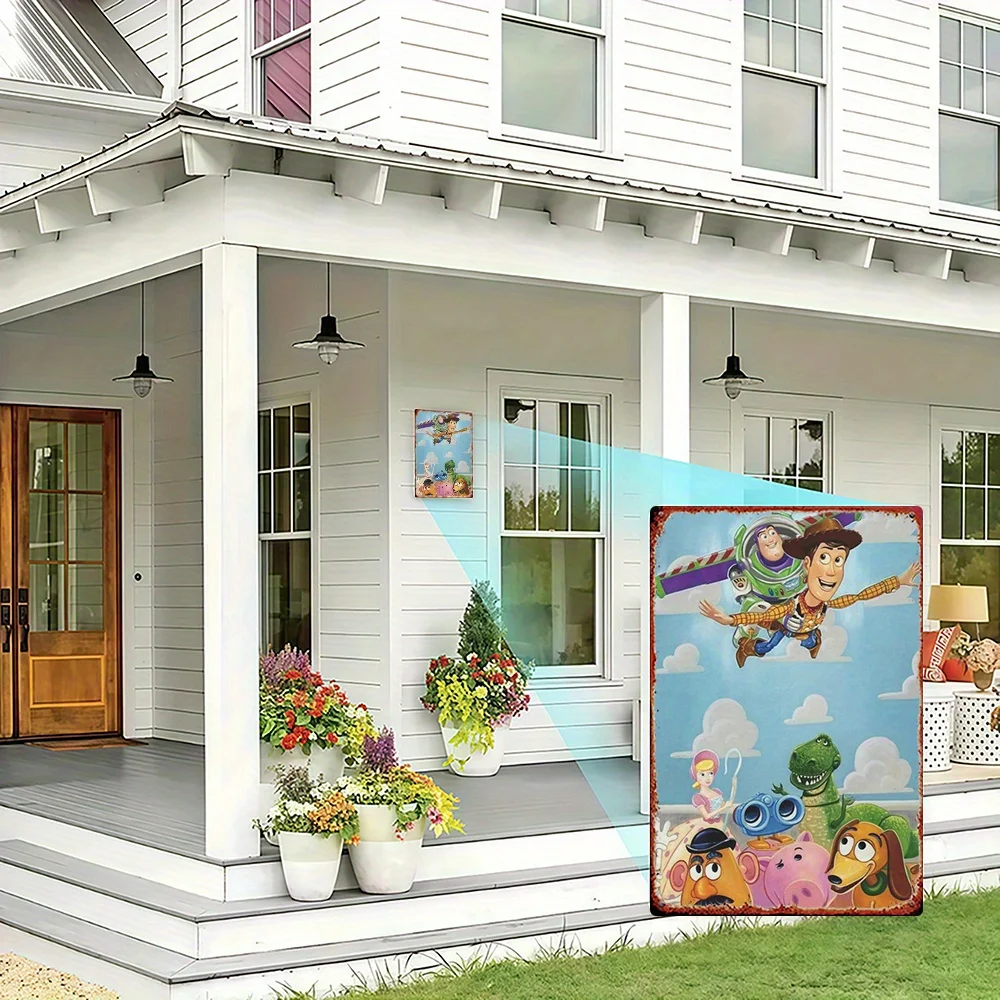 مسطح ثنائي الأبعاد، قطعة واحدة من ديكور الحائط المعدني من توي ستوري - ملصق ريترو عتيق يتميز بـ Buzz Lightyear، Woody، Jessie، Bullseye، Hiro - Heavy-D
