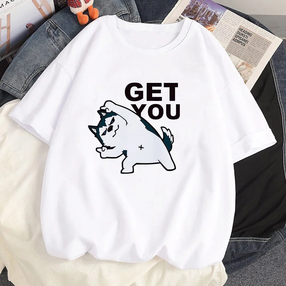 Camiseta de manga curta feminina, gato de canto bonito, tema dos desenhos animados, gráfico, branco, streetwear Harajuku, casual, unissex, moda verão