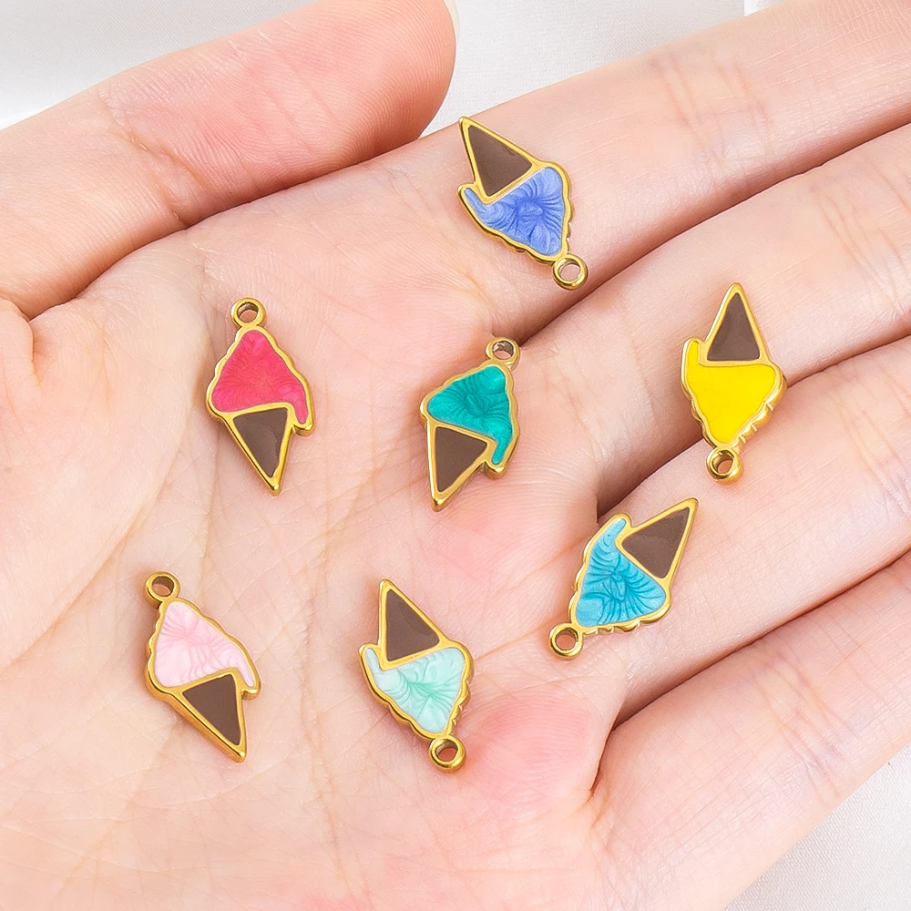 2 pçs de aço inoxidável múltiplas cores pingentes de sorvete encantos para diy jóias fazendo colar pulseira acessórios atacado