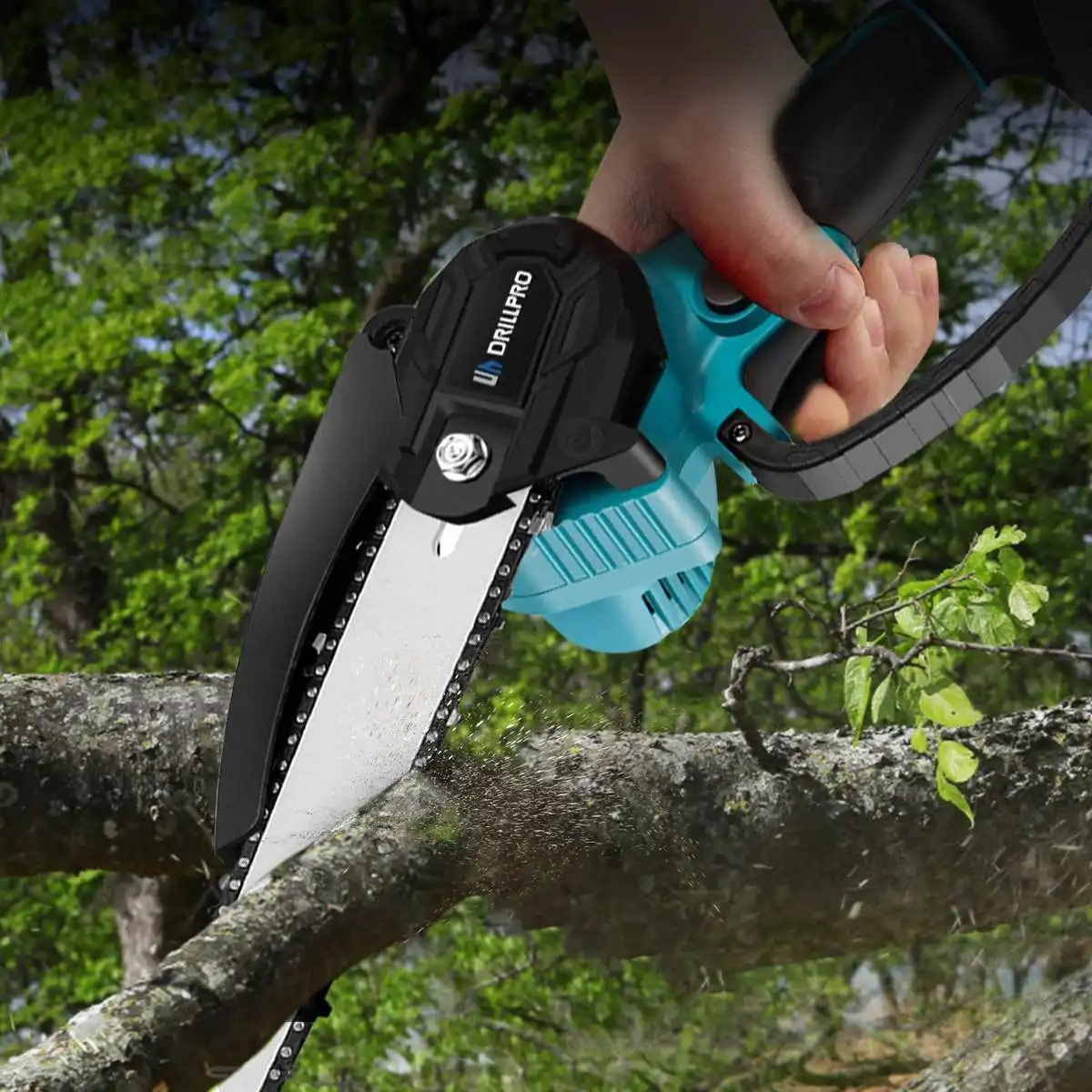 Drillpro 8 Inch Brushless Chain Saw Mini Handheld Pruning Chainsaw Woodworking Electric Saw Cutting Power Tool for Battery