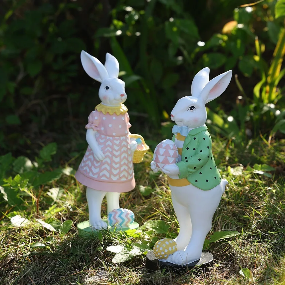 

Cartoon Easter Bunny Egg Figurines Resin Crafts Cute Bunny Desktop Decoration Realistic Handicraft Egg Rabbit Ornament