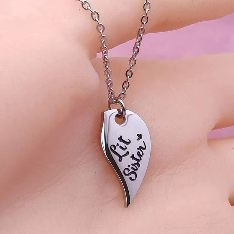 3 PCS Heart Matching Mom Daughter Son Necklace Set Stainless Steel Big Sister Little Sister Necklace Gifts For Mother