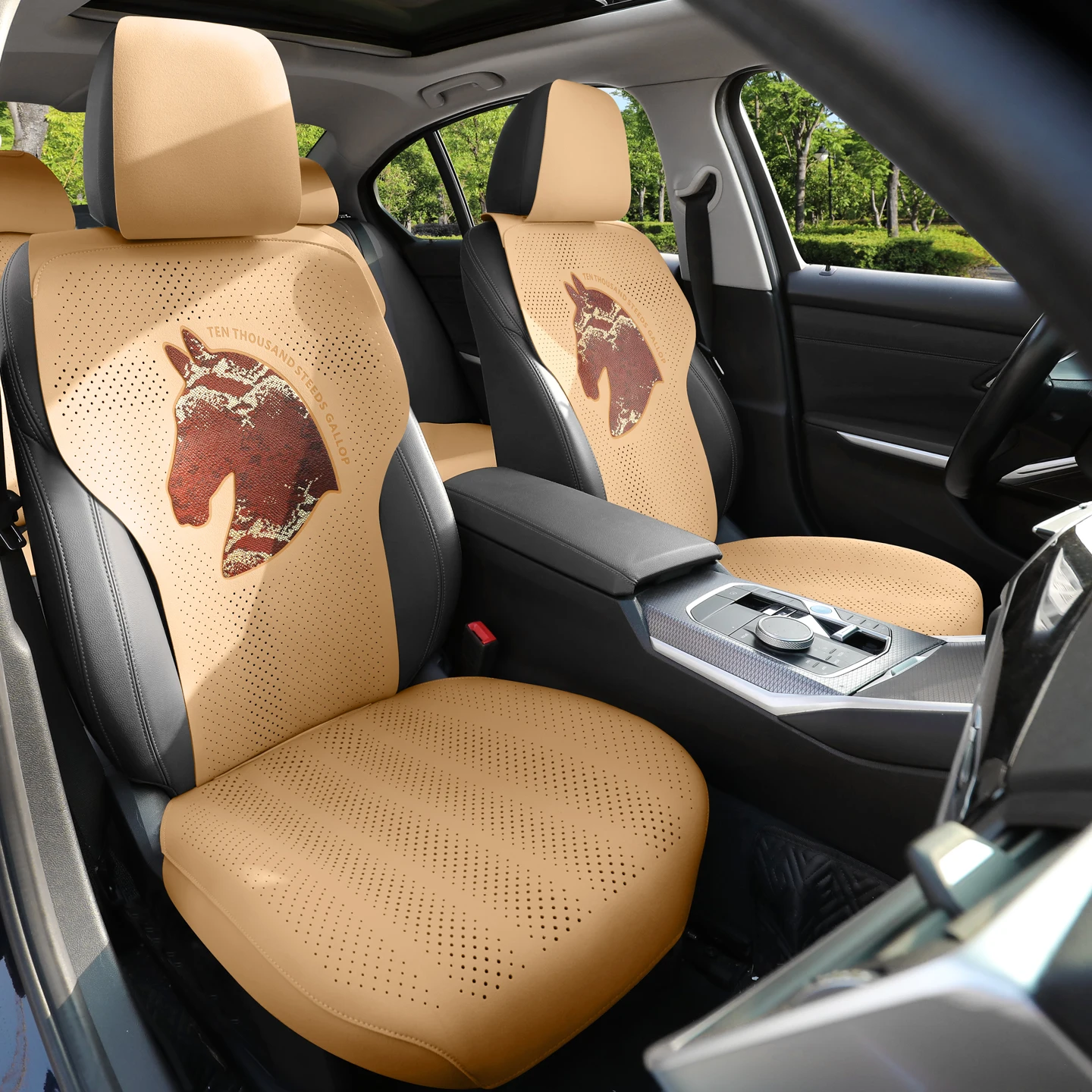 

Galloping Horse, чехлы на автомобильные сиденья премиум-класса из искусственной замши, 5-местные, дышащие, нескользящие, простые в установке, универсальные, подходят для большинства автомобилей