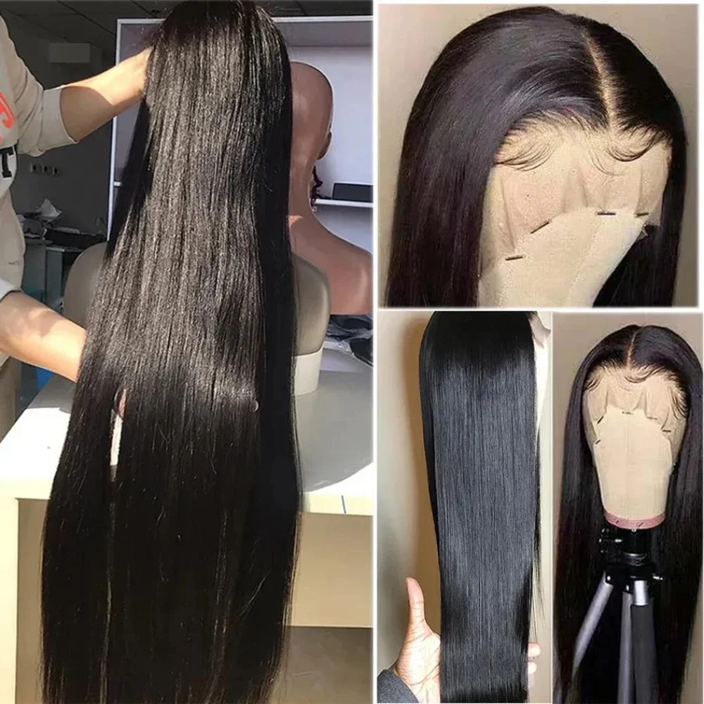 48 50 52 inches Straight 13x6 HD Transparent Lace Natural Color Brazilian Human Hair Wig For Women Pre Plucked Frontal Lace Wigs