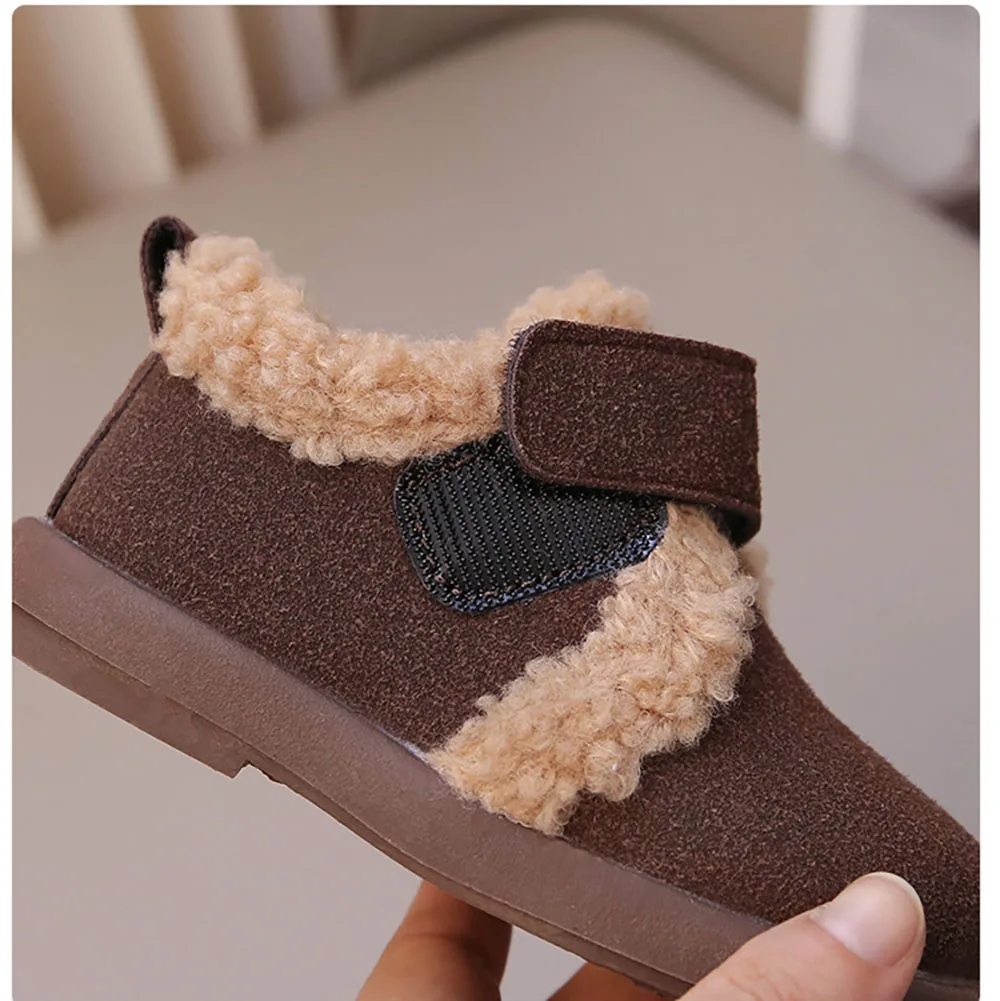 Winter Cotton Shoes For Children Korean Style Trend Fashion Plush Boots For Kids Thick Warm Faux Fur Warm Boots For Girls