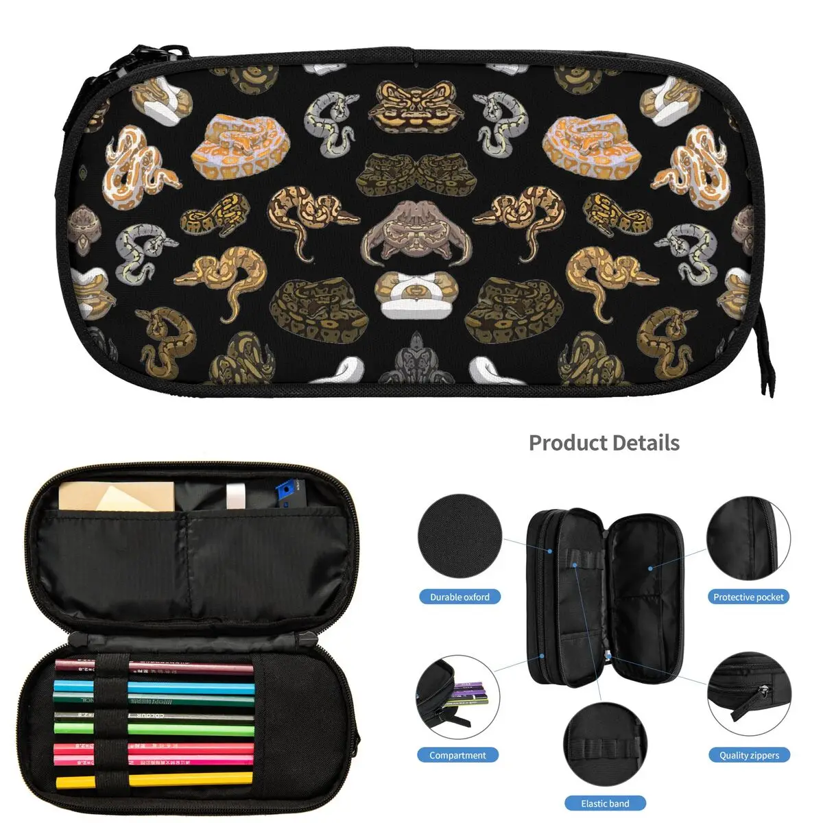 الكرة بيثون مورف الأفعى نمط مقلمة هدايا الطلاب صندوق القلم حقيبة أقلام رصاص سعة كبيرة قلم رصاص الحقيبة لوازم مكتبية